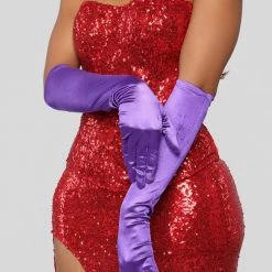 Jacky Wang Satin Purple Elbow Length Gloves