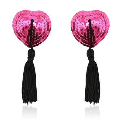AnneCart Heart Shaped Hot Pink Nipple Tassels Nipple Pasties 3 AnneCart Heart Shaped Hot Pink Nipple Tassels Nipple Pasties