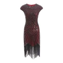 Best Dance Dresses Red And Black Beaded Cap Sleeve Great Gatsby Dress