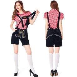 Hurly-Burly Oktoberfest Costumes And Accessories Ladies Black Lederhosen With Red Shirt