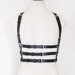 AnneCart Black PU Underbust Buckle Harness