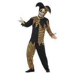 Smiffys Evil Court Jester Black & Gold Costume