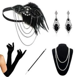 AnneCart Elegant Black 1920's Flapper Accessory Kit 1920's Great Gatsby