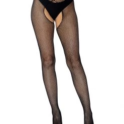 Leg Avenue Plus Black Fishnet Crotchless Pantyhose Hosiery