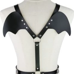 AnneCart Black PU Leather Bat Wings Harness