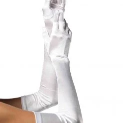 Jacky Wang Extra Long White Satin Gloves