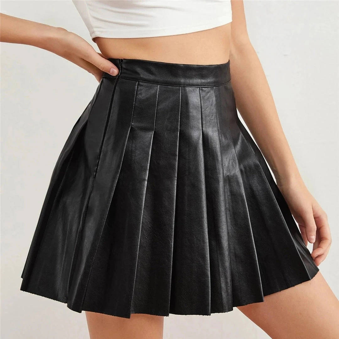 Instyles Black Pleather Tennis School Skirt 3 Instyles Black Pleather Tennis School Skirt