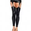 Leg Avenue Hosiery Wet Look Garter Leggings Black