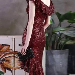 Global Lover Dresses Burgundy Sequin Fishtail Cocktail Dress
