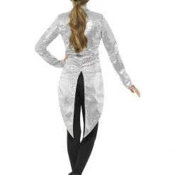 Smiffys Ladies Silver Sequin Tail Coat Jacket Outerwear 7 Smiffys Ladies Silver Sequin Tail Coat Jacket Outerwear