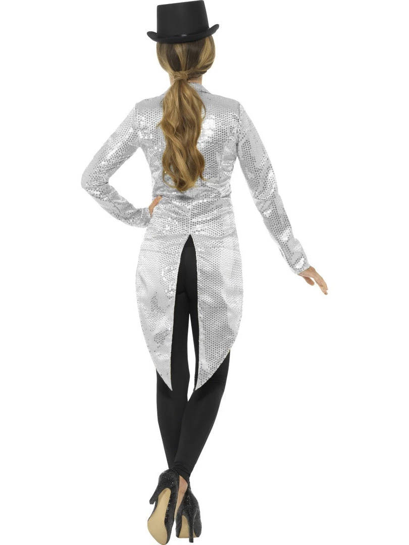 Smiffys Ladies Silver Sequin Tail Coat Jacket Outerwear 5 Smiffys Ladies Silver Sequin Tail Coat Jacket Outerwear