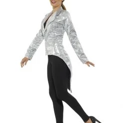 Smiffys Ladies Silver Sequin Tail Coat Jacket Outerwear