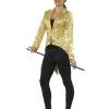 Smiffys Ladies Gold Sequin Tail Coat Jacket Outerwear