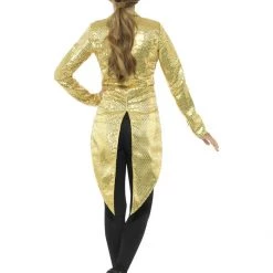 Smiffys Ladies Gold Sequin Tail Coat Jacket Outerwear