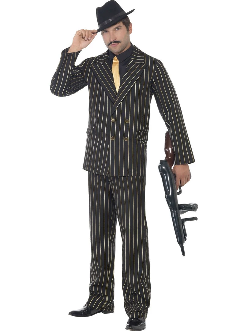Smiffys Gold Pinstripe Gangster Costume Adults 3 Smiffys Gold Pinstripe Gangster Costume Adults