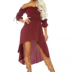 Leg Avenue Dresses Burgundy Peasant Dress