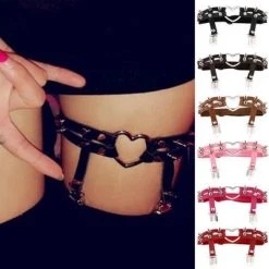 AnneCart PU Black Leather Spike Heart Garter