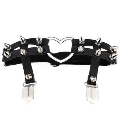 AnneCart PU Black Leather Spike Heart Garter 3 AnneCart PU Black Leather Spike Heart Garter