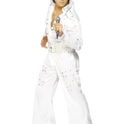 Hurly-Burly Classic White Elvis Gemmed Jumpsuit Costume Movies & TV