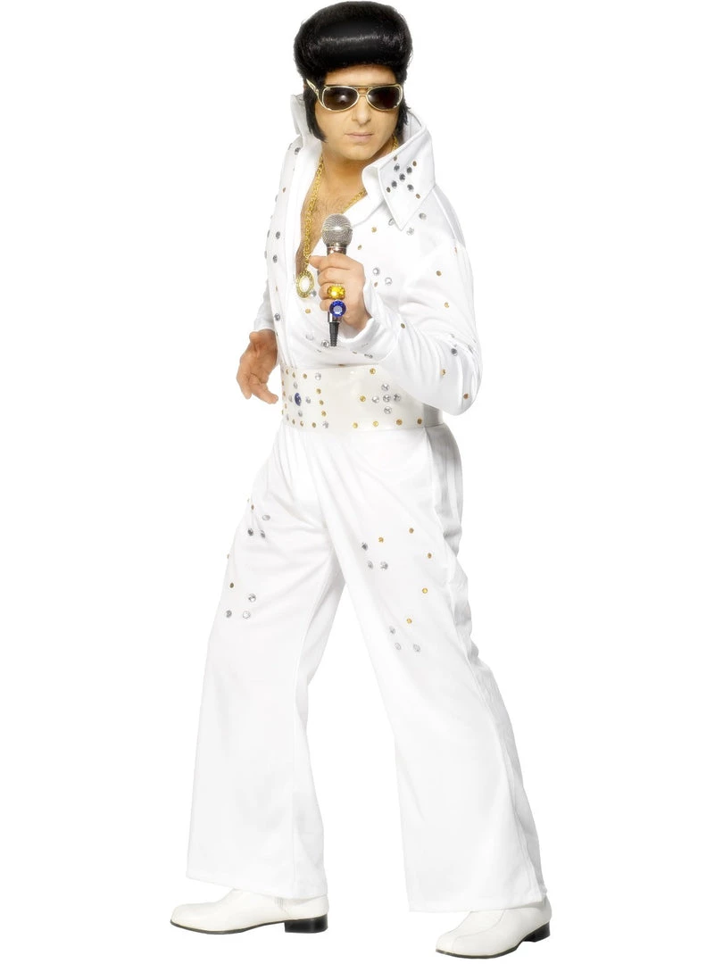 Hurly-Burly Classic White Elvis Gemmed Jumpsuit Costume Movies & TV 3 Hurly-Burly Classic White Elvis Gemmed Jumpsuit Costume Movies & TV