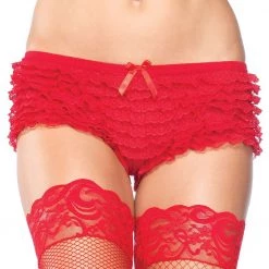 Leg Avenue Red Lace Ruffle Burlesque Shorts