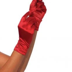 Hurly-Burly Wrist Length Red Satin Gloves