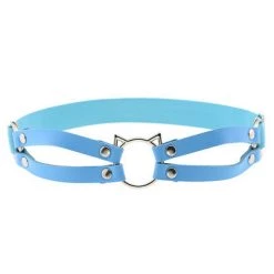 AnneCart Belts & Harnesses Baby Blue PU Leather Leg Garter With Cat O-Ring