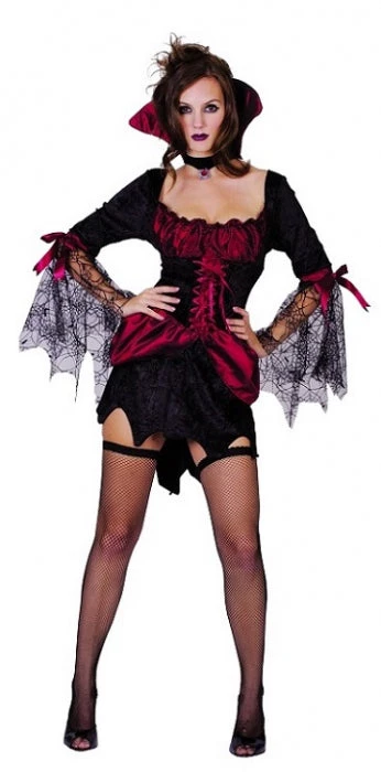 Unknown Halloween Ladies Red And Lace Vamprie Costume 3 Unknown Halloween Ladies Red And Lace Vamprie Costume
