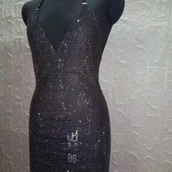 Global Lover Black Sparkly Halter Mini Dress
