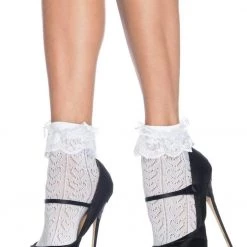 Leg Avenue White Crochet Ankle Bobby Socks Hosiery