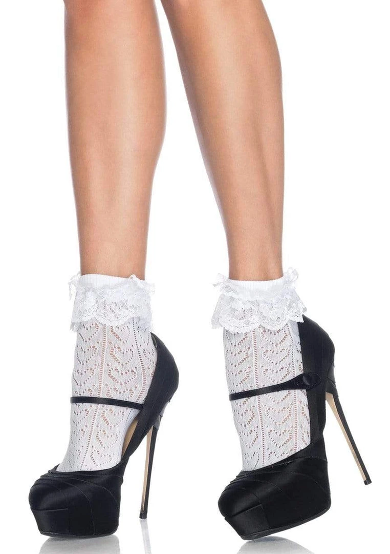 Leg Avenue White Crochet Ankle Bobby Socks Hosiery 3 Leg Avenue White Crochet Ankle Bobby Socks Hosiery