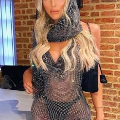 Global Lover Black Sparkly Halter Mini Dress