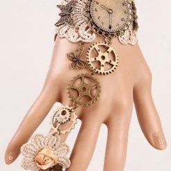 AnneCart Jewellery Cream Steampunk Lace Wrist Cuff (D)