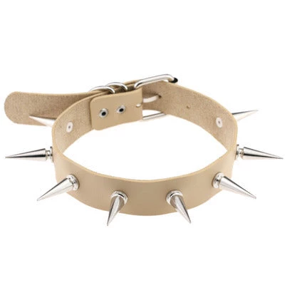 AnneCart Cream PU Leather Spiked Choker 3 AnneCart Cream PU Leather Spiked Choker