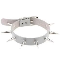 AnneCart Chokers Grey PU Leather Spiked Choker
