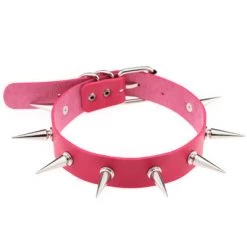 AnneCart Hot Pink PU Leather Spiked Choker