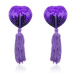 AnneCart Heart Shaped Purple Nipple Pasties With Tassels