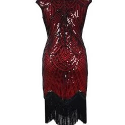 Best Dance Dresses Red And Black Beaded Cap Sleeve Great Gatsby Dress