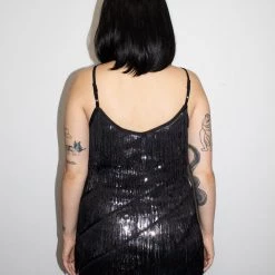 Moo Moo Black & Silver Diagonal Fringe Sequined Flapper Dress Adults