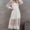 Global Lover White Embroidered Mesh Dress
