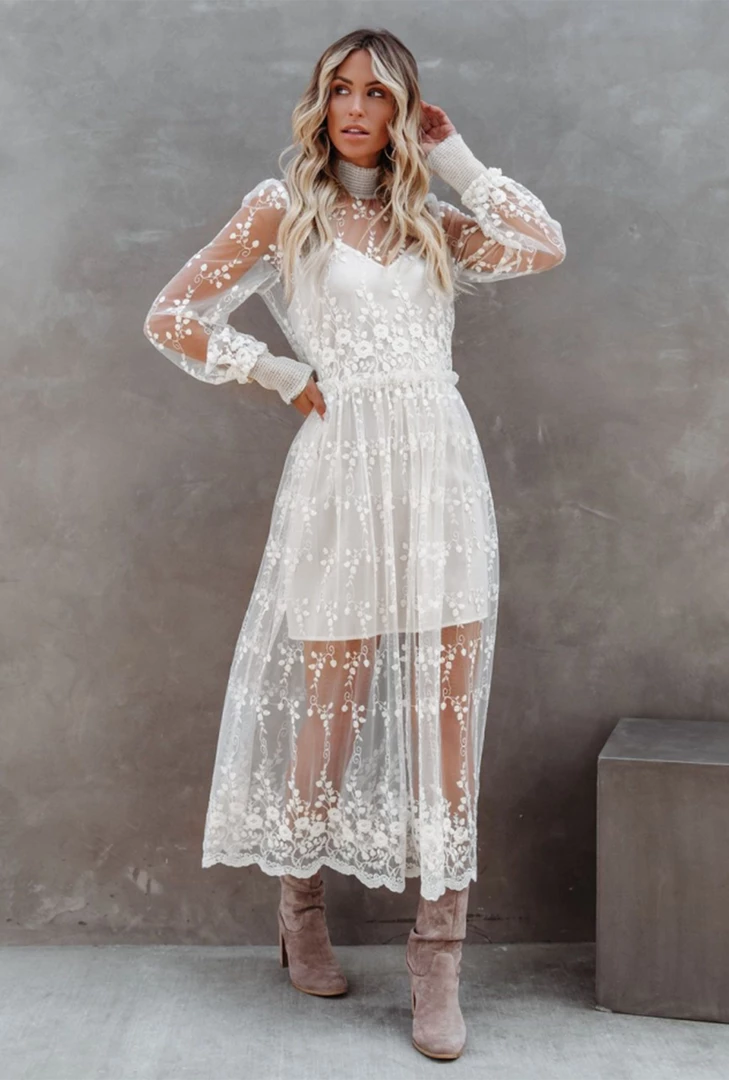 Global Lover White Embroidered Mesh Dress 3 Global Lover White Embroidered Mesh Dress