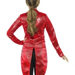 Smiffys Ladies Red Sequin Tail Coat Jacket Outerwear