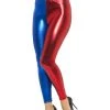 Smiffys Harley Quinn Metallic Red And Blue Leggings