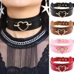 AnneCart Light Brown And Gold Heart Choker