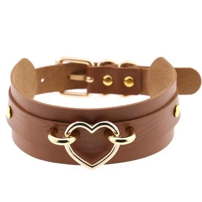 AnneCart Light Brown And Gold Heart Choker 3 AnneCart Light Brown And Gold Heart Choker