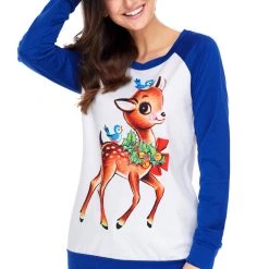 Dear Lover Long Sleeved Blue Reindeer Christmas Shirt