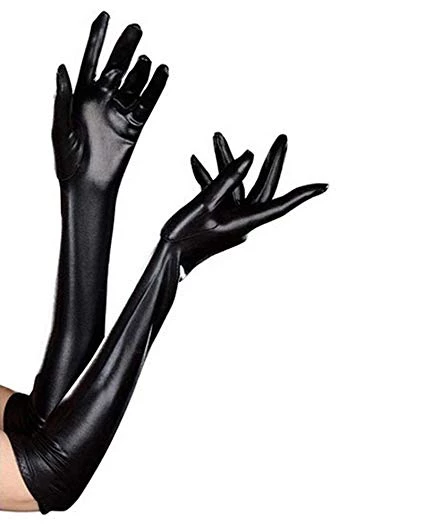 Malltop Long Black Wet Look Gloves 3 Malltop Long Black Wet Look Gloves