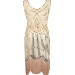 AnneCart Cream And Gold Sequined 1920's Gatsby Dress