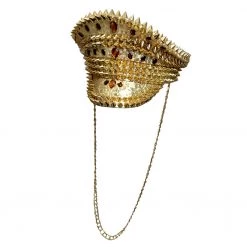 Hurly-Burly Festival Wear Sequin Gold Studded Hat With Long Chain