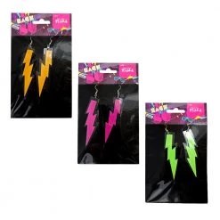 Trademart Pink Glitter Neon Lightning Bolt Earrings Jewellery